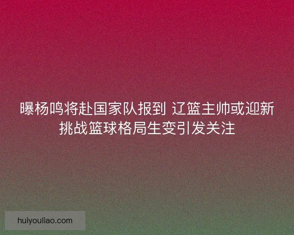 曝杨鸣将赴国家队报到 辽篮主帅或迎新挑战篮球格局生变引发关注